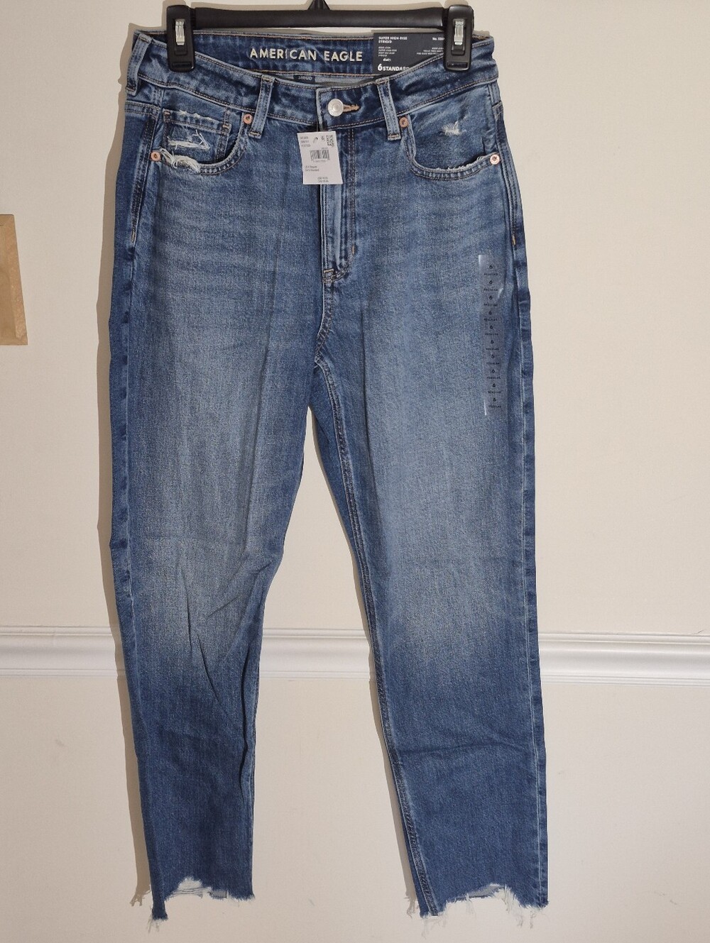 American Eagle Outfitters Strigid,  Super Hi-rise, Medium Blue,  Straight Jeans